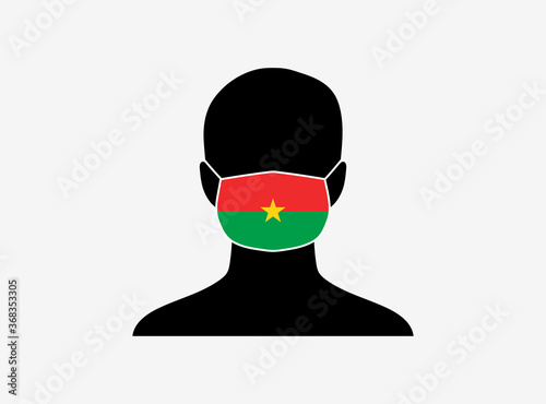 A silhouette of a person wearing a mask with the flag of Burkina Faso on it. Vector illustration.