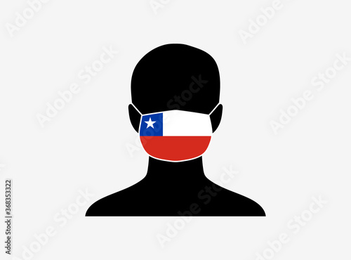 A silhouette of a person wearing a mask with the flag of Chile on it. Vector illustration.