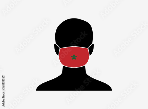 A silhouette of a person wearing a mask with the flag of Morocco on it. Vector illustration.