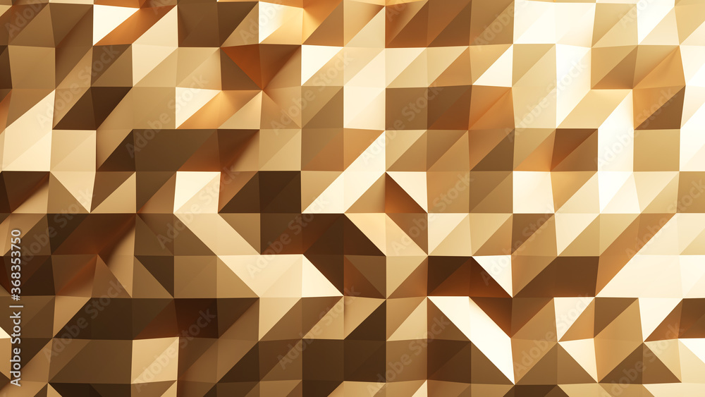 3D Rendering. Gold triangular abstract background. 