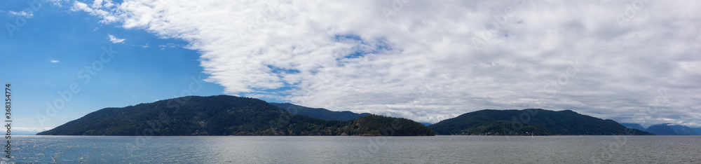 Panoramic View of Bowen Island in Howe Sound during a sunny summer day. Located near West Vancouver, British Columbia, Canada.