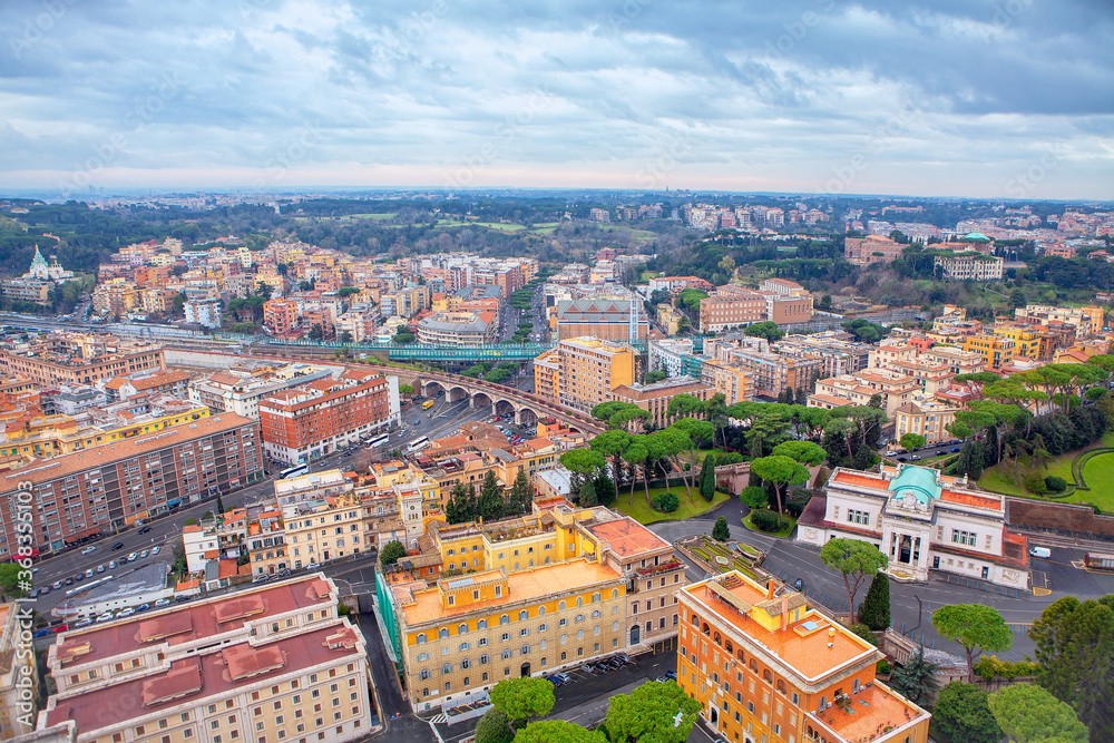 Aerial View of Rome and Vatican City . View from St. Peter's Basilica