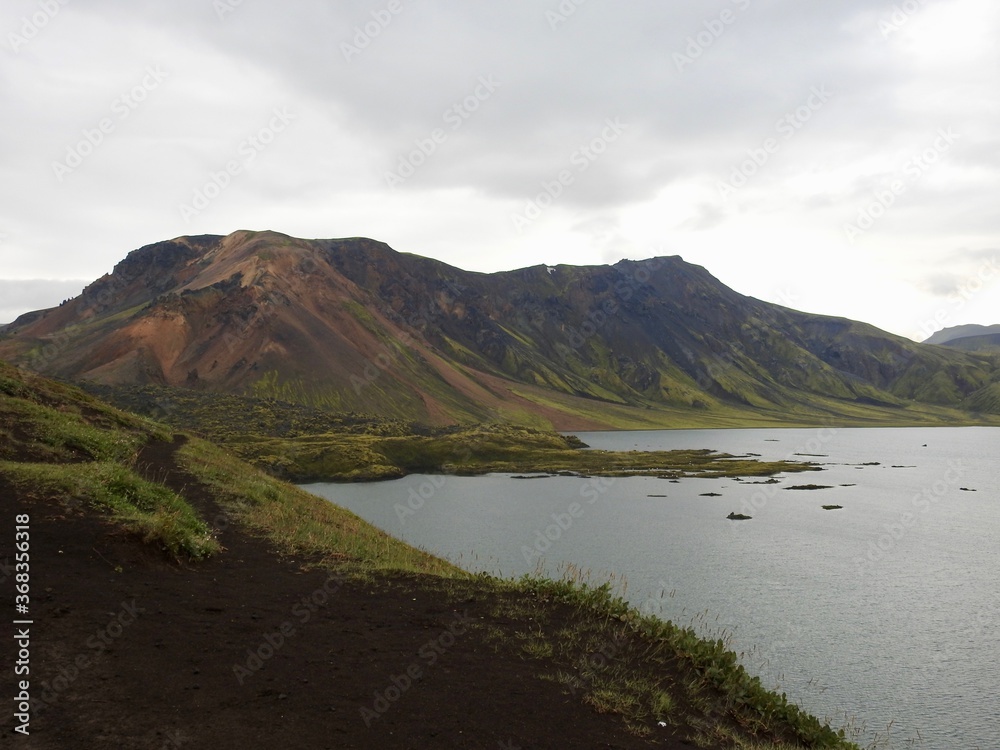 Lake and mountain view in Iceland's Landmannalaugar. Lake and mountain view in Iceland's Landmannalaugar.