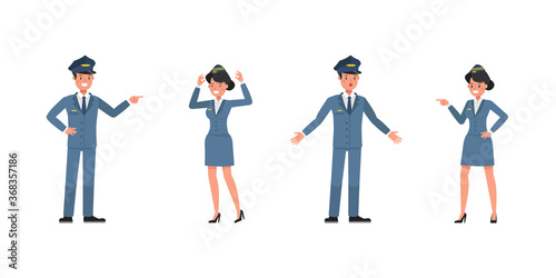Steward and stewardess character vector design. Presentation in various action.