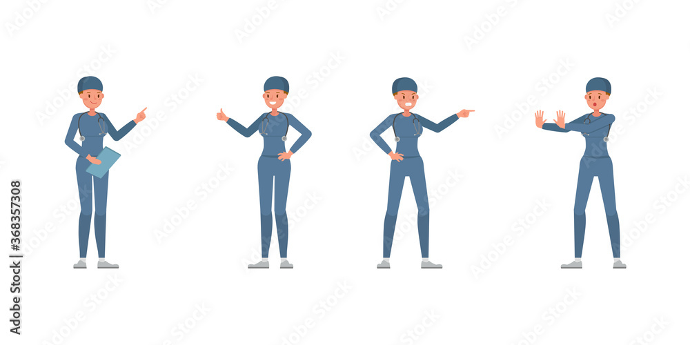 Surgeon woman character vector design. Presentation in various action. Surgeon woman character vector design. Presentation in various action.