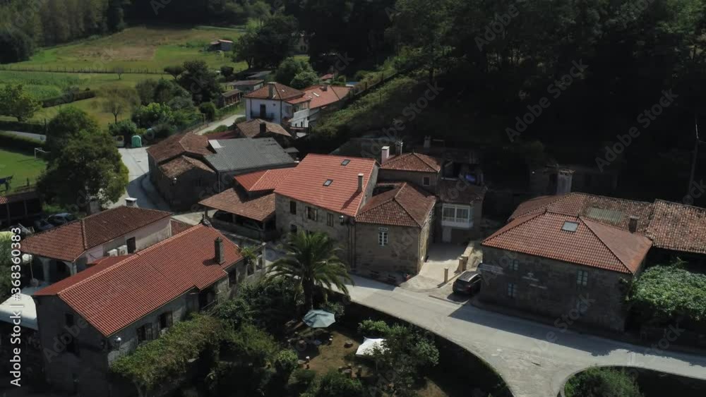 Beautiful village in El Camino de Santiago. Galicia,Spain. Aerial Drone Footage Beautiful village in El Camino de Santiago. Galicia,Spain. Aerial Drone Footage