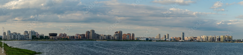 KAZAN, Russia-June 20 2020, Panorama of the modern part of the city view from the 