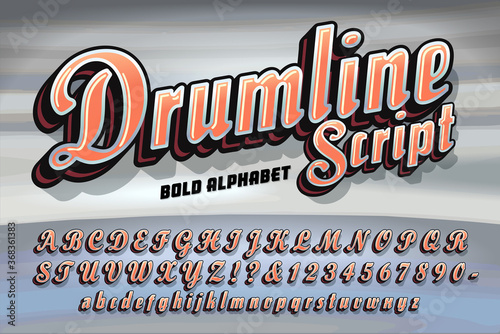 A Bold Script Vector Alphabet with Metallic and 3d Drop Shadow Effects and a Retro Flair; Good for Logos, Branding, etc. photo