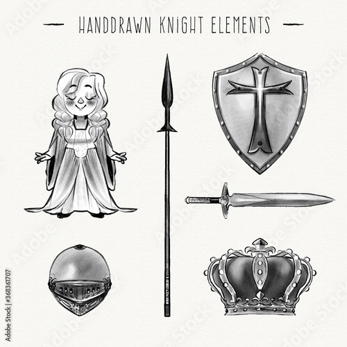 Hand drawn knight elements collection