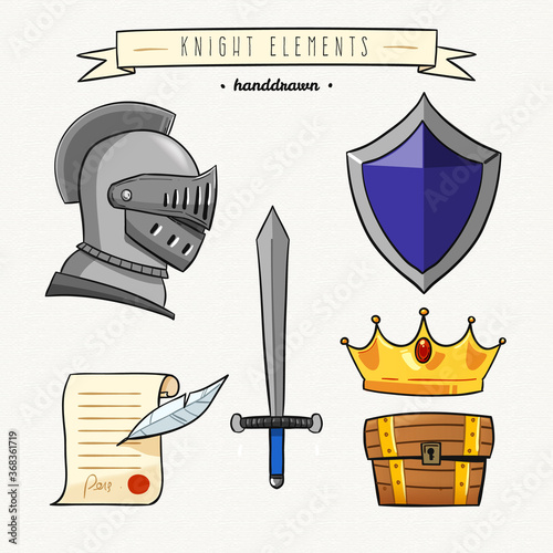 Hand drawn knight elements collection