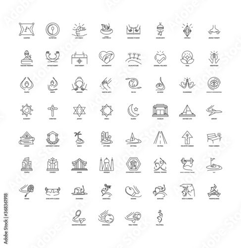 Big set of travel and lifestyle line icons 