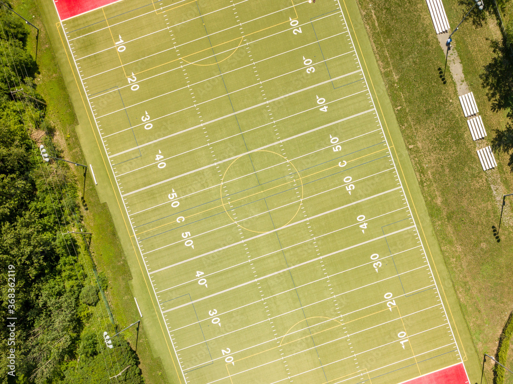 American football field view from above