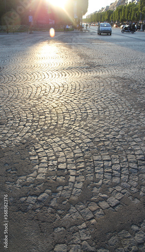 block pavement on sunset. Texture