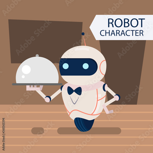 Flat robot character with different poses collection