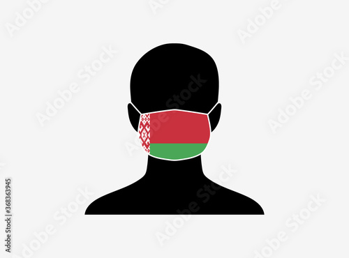 A silhouette of a person wearing a mask with the flag of Belarus on it. Vector illustration.