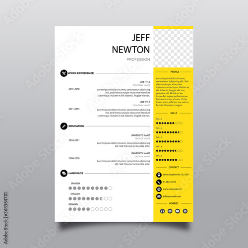 Yellow and white resume concept