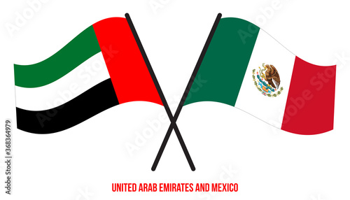 United Arab Emirates and Mexico Flags Crossed And Waving Flat Style. Official Proportion.
