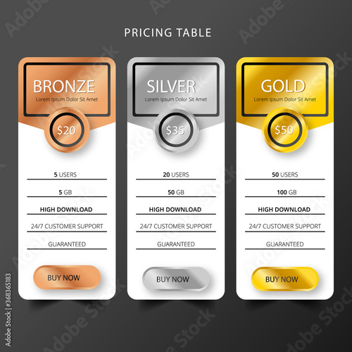 Pricing table set