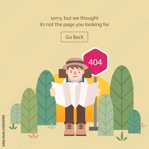 404 error concept with hiker