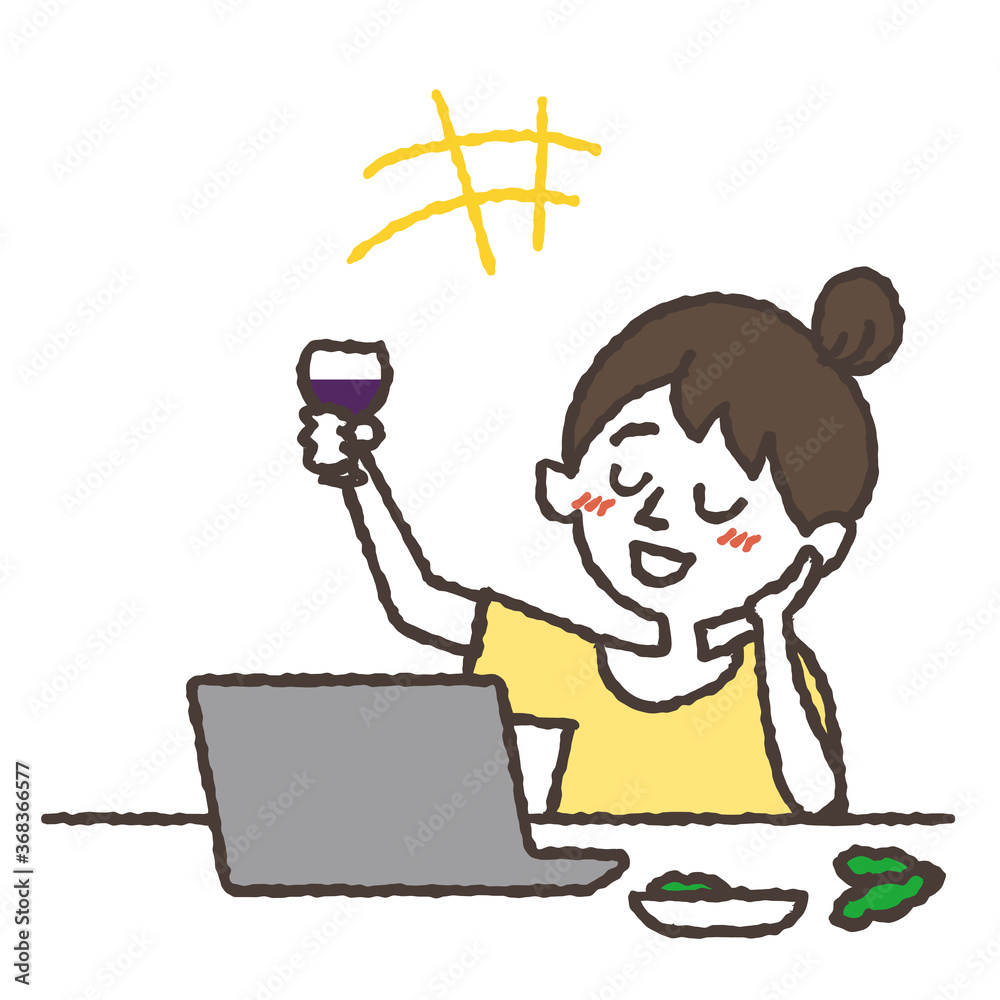 オンライン飲み会をしている若い女性のイラスト Stock Vector Adobe Stock オンライン飲み会をしている若い女性のイラスト Stock Vector Adobe Stock