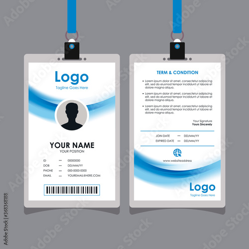 Abstract Fresh Blurry Blue White Wavy Id Card Design, Professional Identity Card Template Vector for Employee and Others
