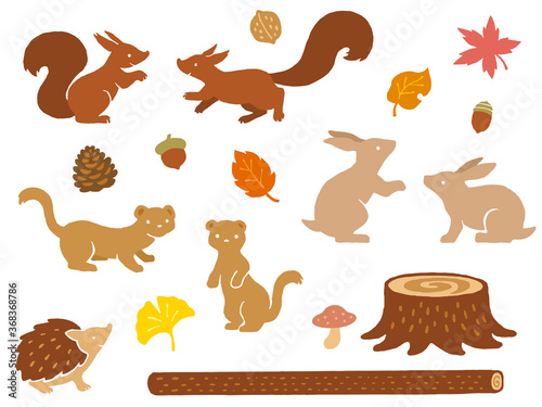 森の小動物の手描きイラストセット