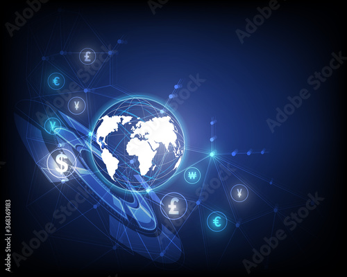 Network currency exchange technology in blue background