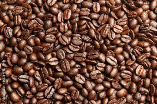 Delicious roasted coffee beans, smooth and fragrant, Coffee beans background.