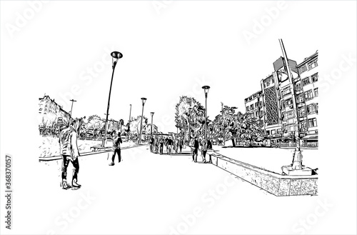 Building view with landmark of Aksaray is a city in the Central Anatolia region of Turkey. Hand drawn sketch illustration in vector.
