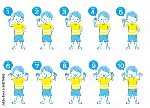 英語で1から10までの数える男の子の表情セット	
