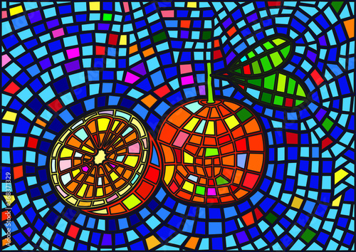 orange fruit design moses stained glass background illustration vector