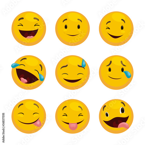 Emoticon Set to Express Happiness, Laugh and Joy, Vector Illustration