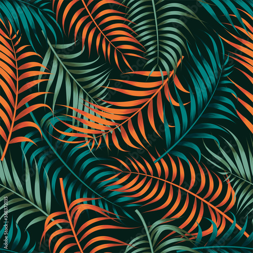 Tropical leaves, jungle leaves seamless floral pattern background	