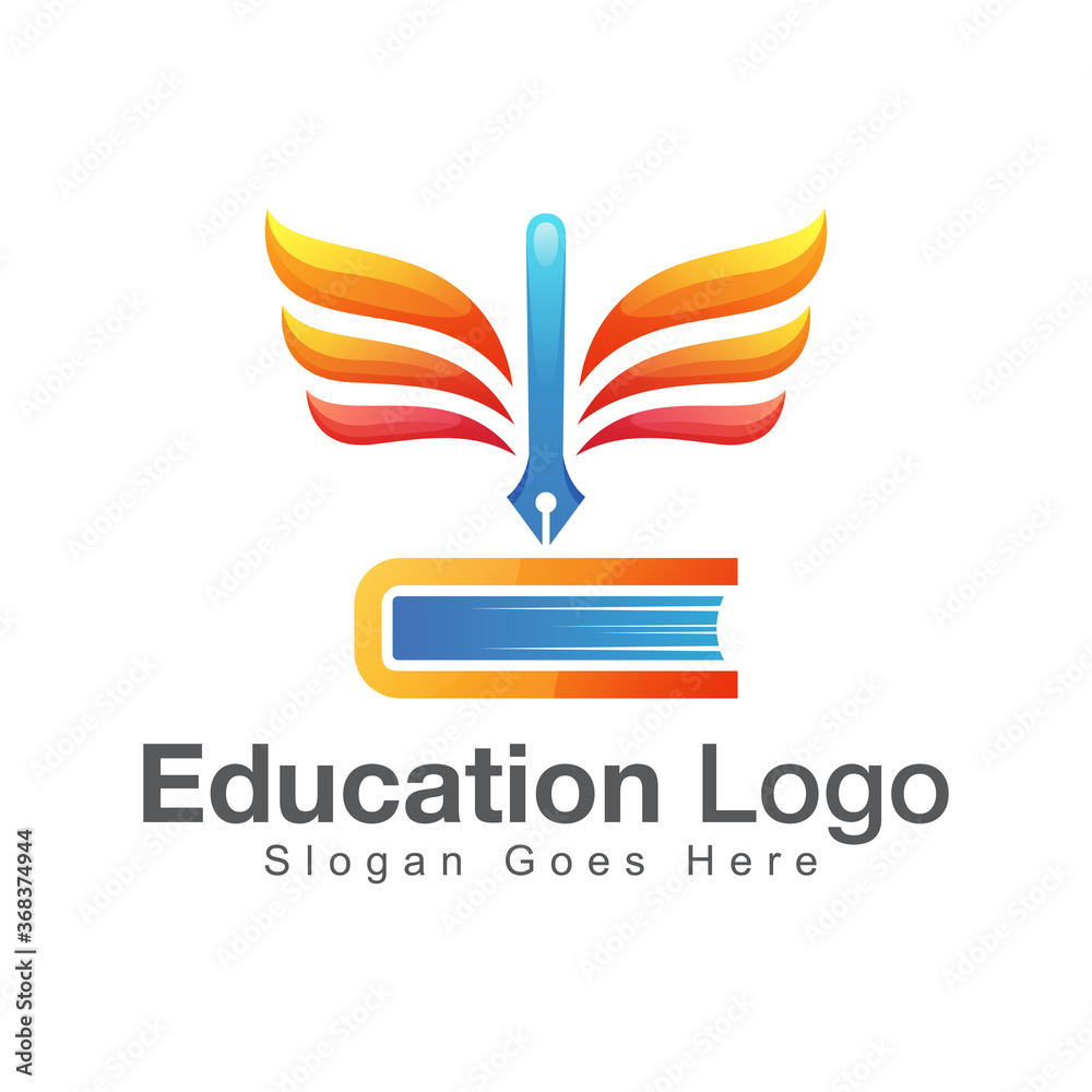 Education school logo, the writer of story book logo design vector template