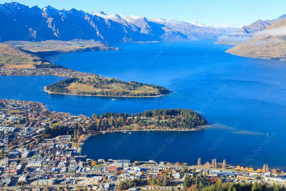 Aerial view of Queenstown, New Zealand.