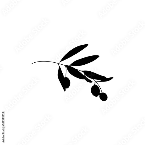 Silhouette Olive Branch with leaves. Outline Botanical leaves In a Modern Minimalist Style. Vector Illustration.