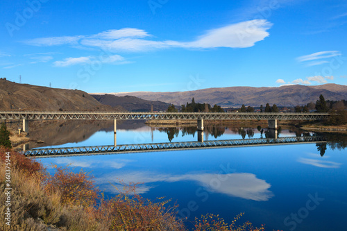 Road bridge over Lake Dunstan, New Zealand.