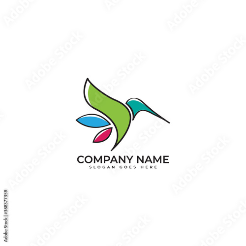 Humming bird logo line vector 