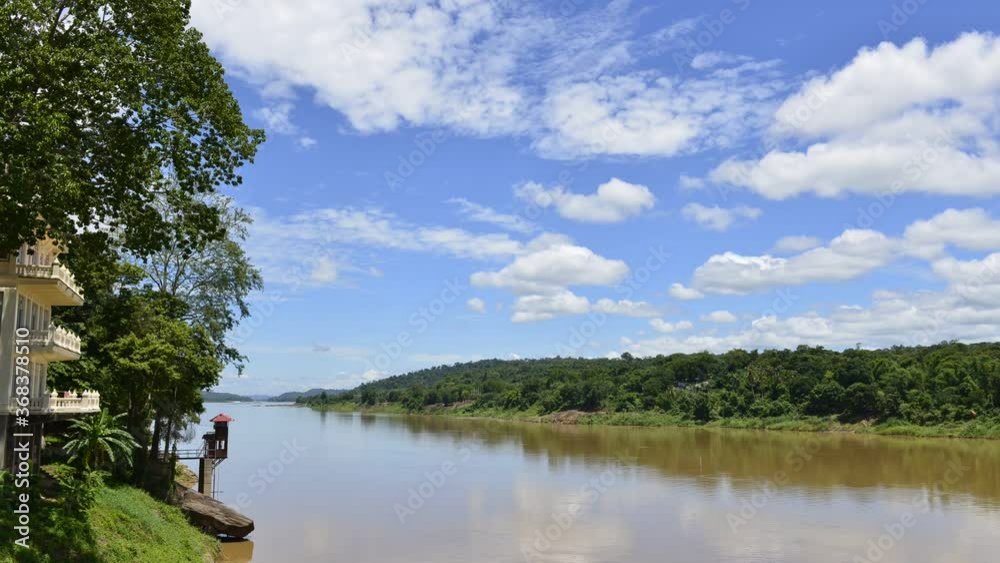Wonderful Blue sky over the Mekong river and mountain along the river. Nong Khai province, Thailand Wonderful Blue sky over the Mekong river and mountain along the river. Nong Khai province, Thailand