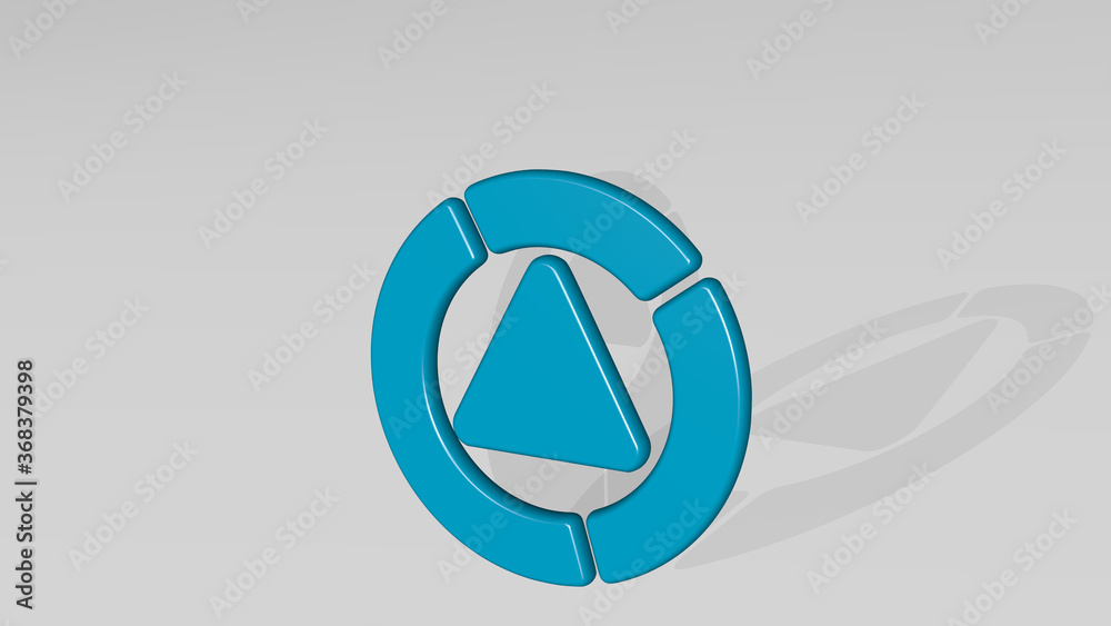 COLOR TRIANGLE from a perspective with the shadow. A thick sculpture made of metallic materials of 3D rendering. background and illustration COLOR TRIANGLE from a perspective with the shadow. A thick sculpture made of metallic materials of 3D rendering. background and illustration