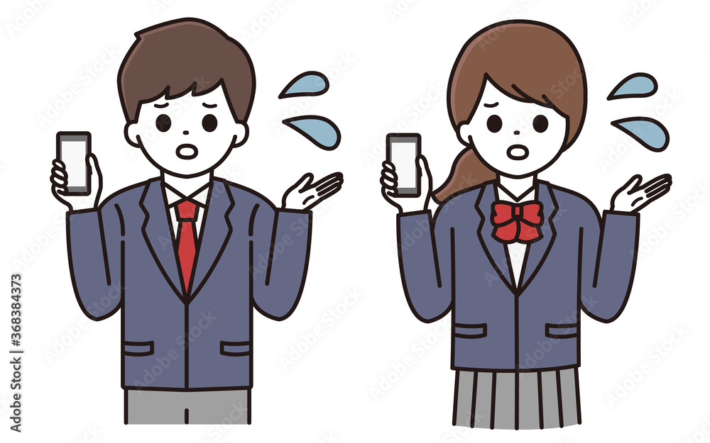 男子学生 女子学生 スマートフォン イラスト