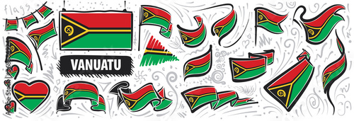 Vector set of the national flag of Vanuatu in various creative designs