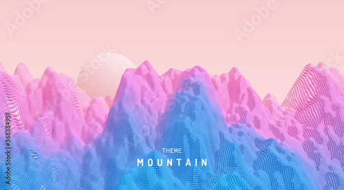 Landscape with mountains. Mountainous terrain. Abstract background. 3d vector illustration.