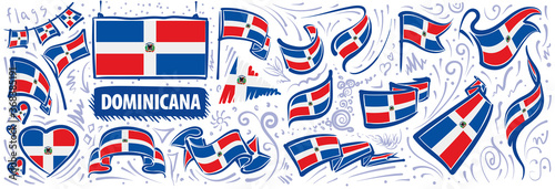 Vector set of the national flag of Dominicana in various creative designs photo