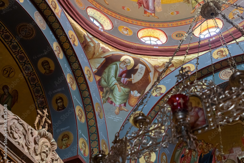 Obraz premium The interior of the Church of the Apostles located on the shores of the Sea of Galilee, not far from Tiberias city in northern Israel
