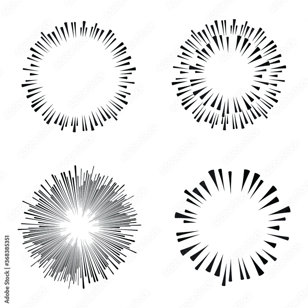 Fototapeta premium Linie prędkości radialnych w formie koła dla komiksów. fajerwerki Tło wybuchu. Ilustracji wektorowych. Okrągłe logo Starburst. Okrągły element projektu. Streszczenie geometryczne promienie gwiazd. Rozbłysk Słońca .
