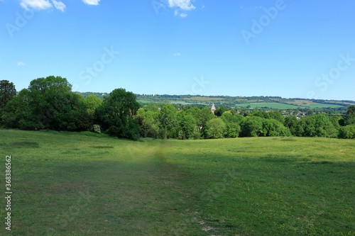 A view of the green fields and pastures around the Westerham countryside