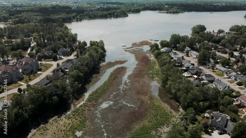 The Riviere des Mille Iles (Thousand Islands River) Near The Saint-Eustache In Quebec, Canada. - aerial drone The Riviere des Mille Iles (Thousand Islands River) Near The Saint-Eustache In Quebec, Canada. - aerial drone