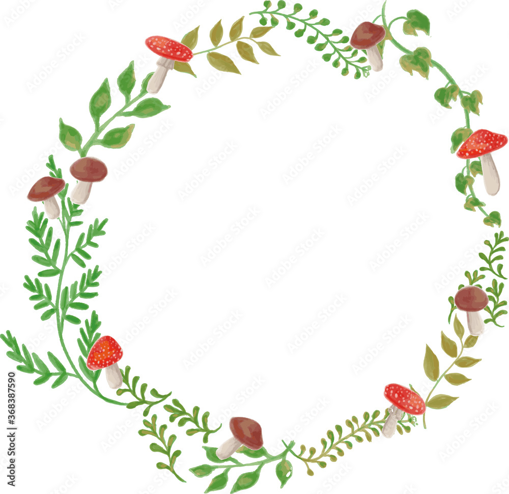 Fototapeta premium リーフときのこの秋のリース飾りのベクター