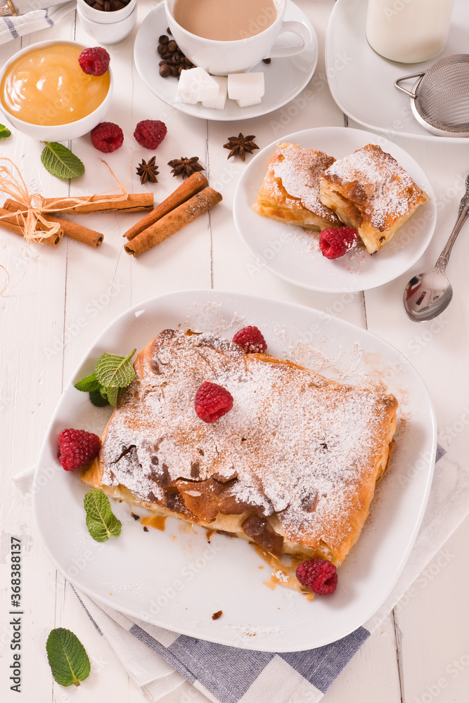 Bougatsa - Greek puff pastry with cream.
Bougatsa - Greek puff pastry with cream.